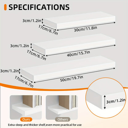 Floating Wall Shelf Set with Concealed-Style Brackets, Multiple Finishes and 4- or 6-Piece Options