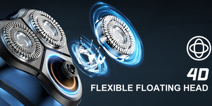 Three-Head Rotary Electric Shaver with Pop-Up Trimmer in Gunmetal or Blue Fade, ABS and Stainless Steel
