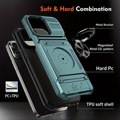 Wallet-Style iPhone Case with Card Slot, Ring Holder and Kickstand in 125 Model and Color Options