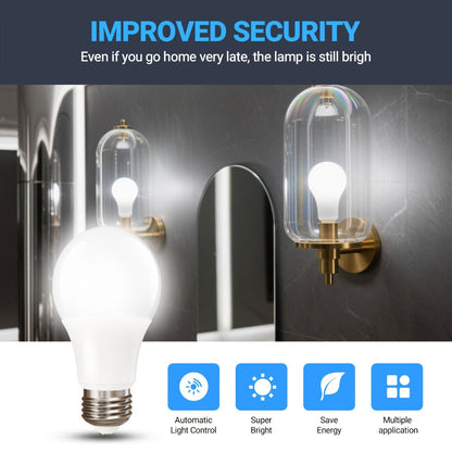 Dusk-to-Dawn A19 LED Sensor Bulbs, 9 W, 800 Lumens and 5000 K Daylight with E26 Base in 4 or 12 Packs