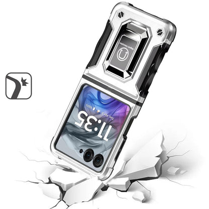 Motorola Razr 2024 Case Defender Metal Magnetic Ring Stand Hybrid Cover – Heavy Duty Shockproof TPU PC Armor with Kickstand & Magnetic Car Mount Compatibility