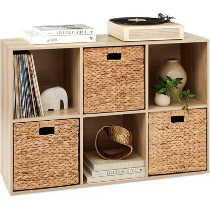 Woven Cube Storage Basket with Cutout Handles in Natural Color and One-, Two- or Four-Piece Packs