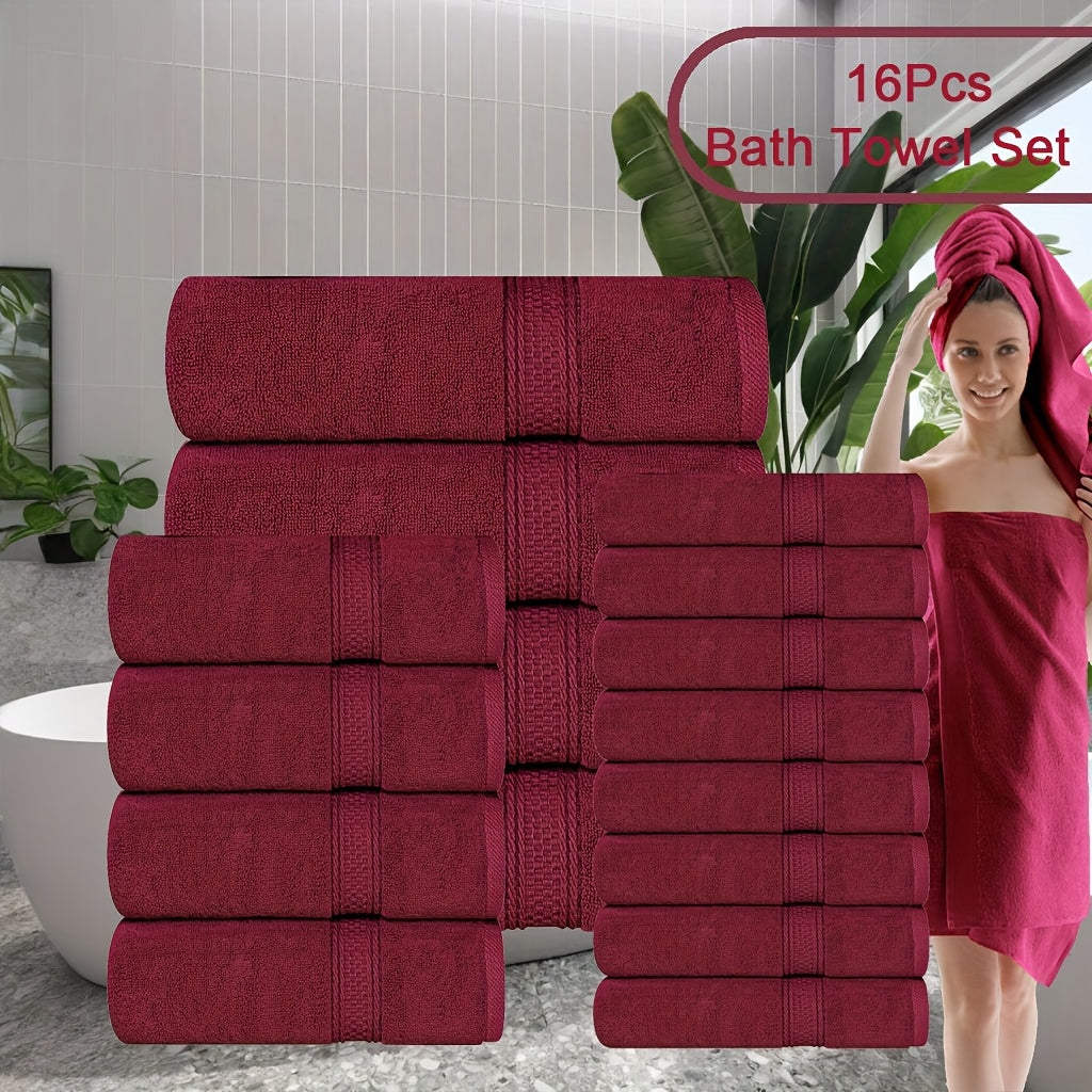 Towel Set 8 or 16 Piece Thickened Bath, Hand and Washcloth Collection in Multiple Solid Colors
