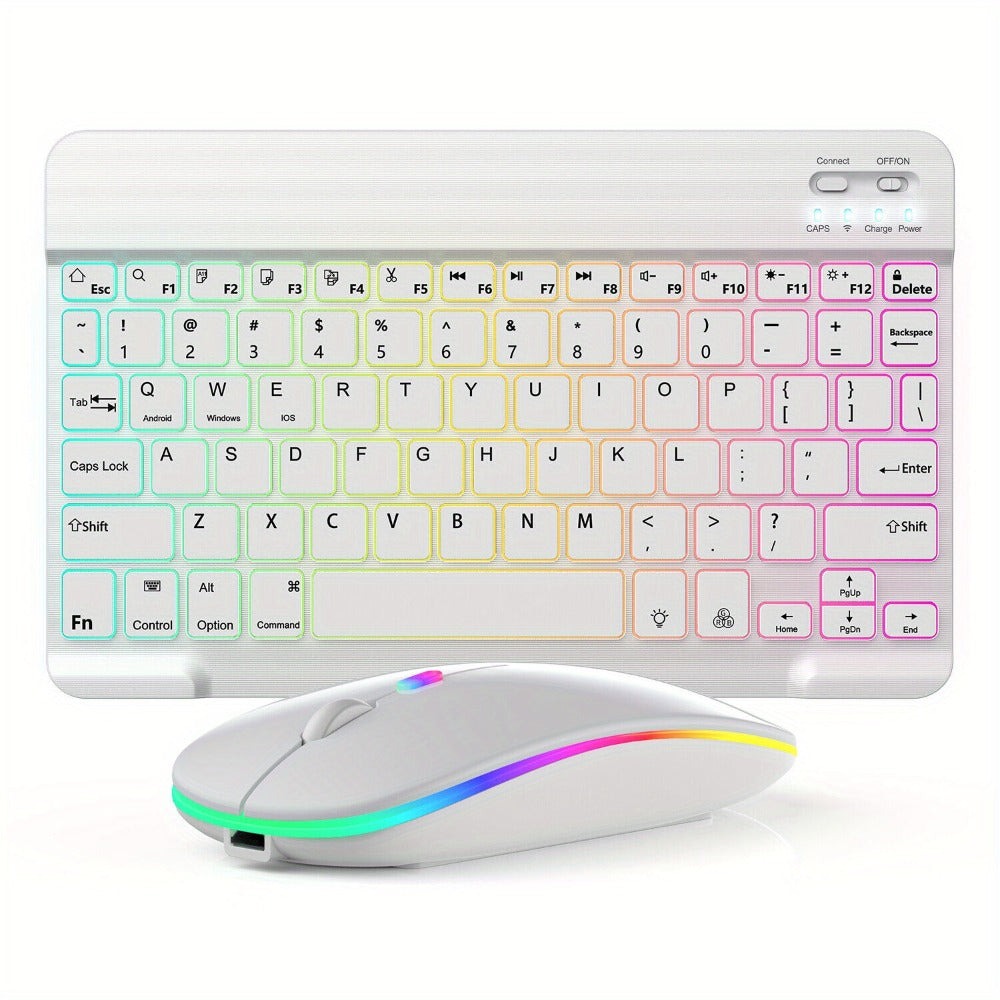 Wireless RGB Backlit Gaming Keyboard and Mouse Combo with Mouse Pad – 10-Inch Portable Keyboard Mouse Set for PC iOS Android Tablets | Rechargeable RGB Desk Setup Keyboard