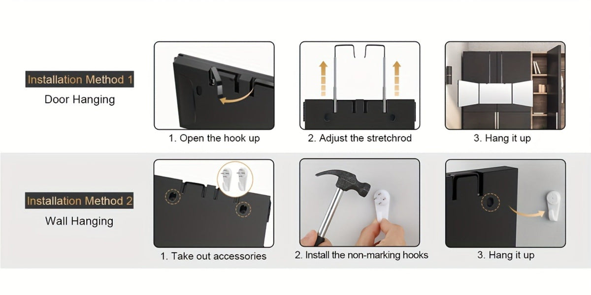 3-Way Self Haircut Mirror with LED Light & Accessories - 360° View Anti-Fog HD Glass, Height Adjustable Door Wall Table Mount