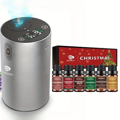 Waterless Essential Oil Diffuser Nebulizer – 4 Mist Levels, 1/2/3/4/6H Timer, Auto-Off, Battery Operated Mini Scent Machine for Home Car Bedroom Hotel, Essential Oil Bundles (Silver & Black)