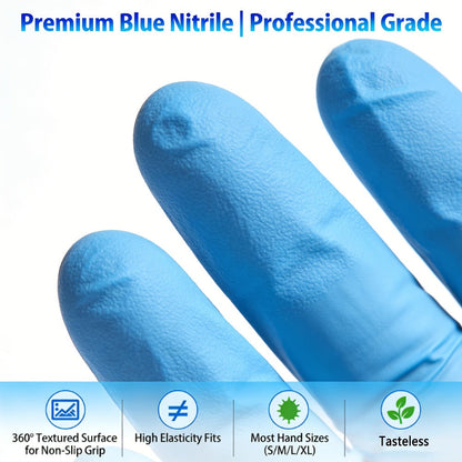 KLIZZA Blue Nitrile Disposable Gloves in 1000-Count Ten-Box Cases with Four Size Options from S to XL