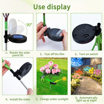Solar Peony Flower Light 2PCS IP65 Waterproof - 84 LED Artificial Blooms 14 Fancy Lights Solar Powered Outdoor Garden Stake Lights for Lawn Yard Patio Holiday Decor Mother's Day Gift - 4 Colors