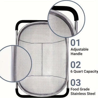 Stainless Steel Colander Expandable Fine Mesh Drain Basket Strainer for Vegetables Fruits Pasta Rice Kitchen Sink Washing Bowl Food Strainer