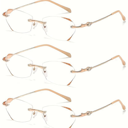 Reading Glasses – Three-Pair Rimless Metal Blue-Light Readers in Multiple Colors and Strengths
