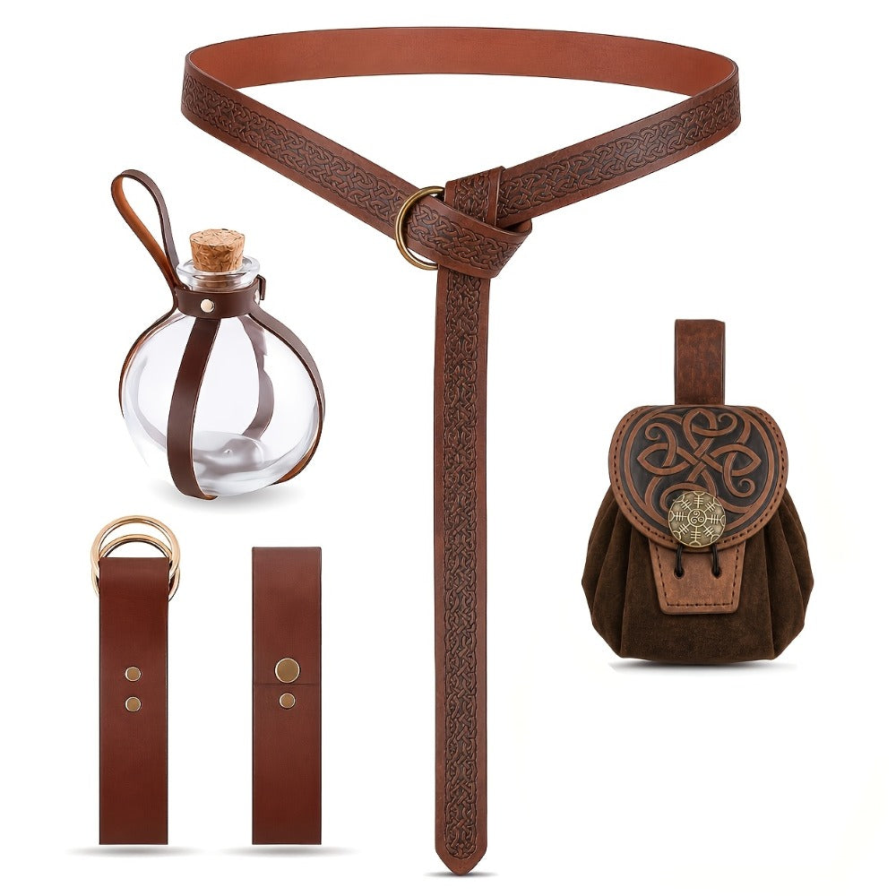 Costume Accessories 5-Piece Medieval Belt Set with Harness, Pouch, Bottle Holder and Two Color Options