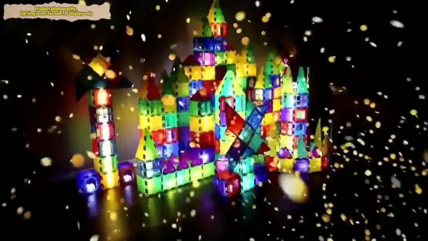 Magnetic Tiles 120-Piece Translucent Castle Building Set with Two Rolling Car Bases and Multicolor Shapes