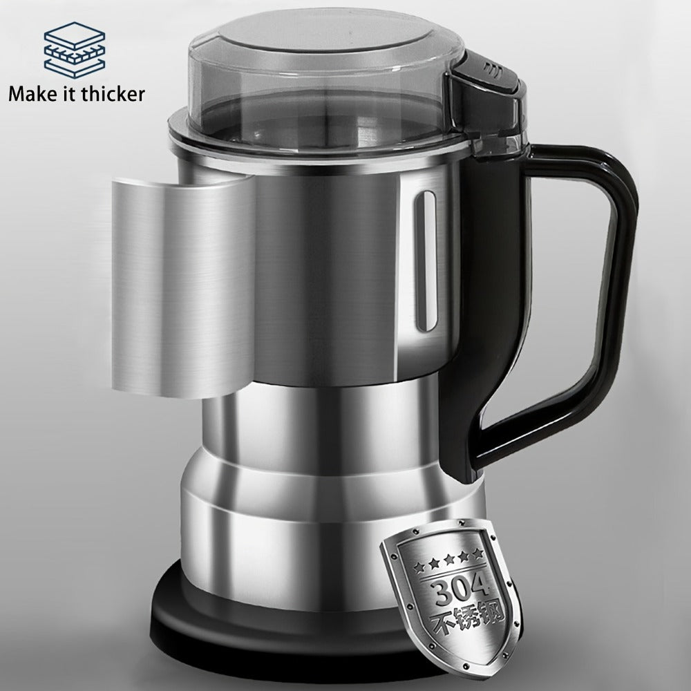 300W-Labeled Electric Coffee Grinder with Eight-Blade Assembly, 400ml Stainless Cup and Silver Finish