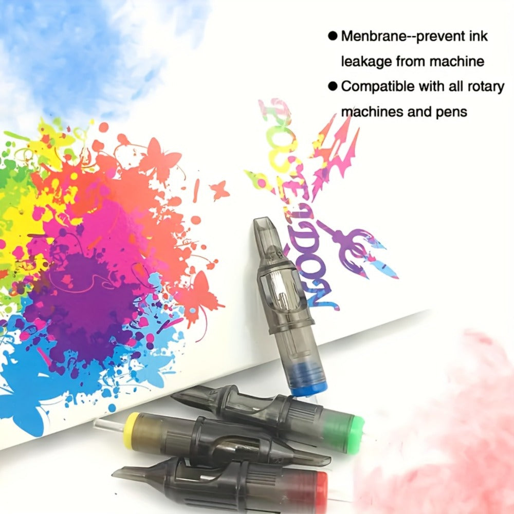 Round Liner Tattoo Cartridge Needles 50pcs Assorted - #10 Bugpin & #12 Standard 3RL 5RL 7RL 9RL 11RL Long Taper Membrane Safety EO Sterilized, for Fine Line Script PMU & All Rotary Tattoo Machines V2