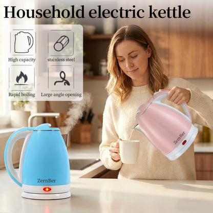 Electric Kettle by ZernBer, 60oz 1000W Stainless Steel Interior with LED Indicator and Heating Base in Blue
