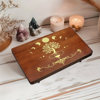 Crystal Display Stand Wooden Divining Table for Meditation Altar Witchcraft Decor - Bohemian Spiritual Tabletop Organizer for Crystals, Tarot Cards & Ritual Accessories, Boho Home Decor