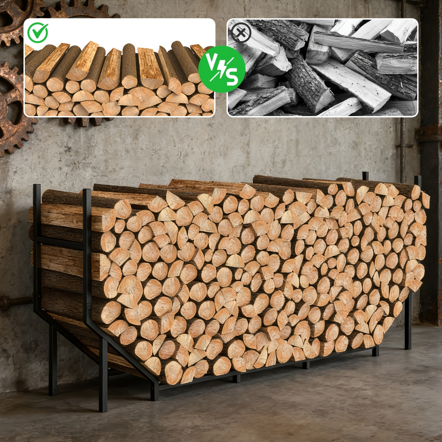 Firewood Rack | Heavy Duty Steel Indoor Outdoor Fireplace Patio Deck