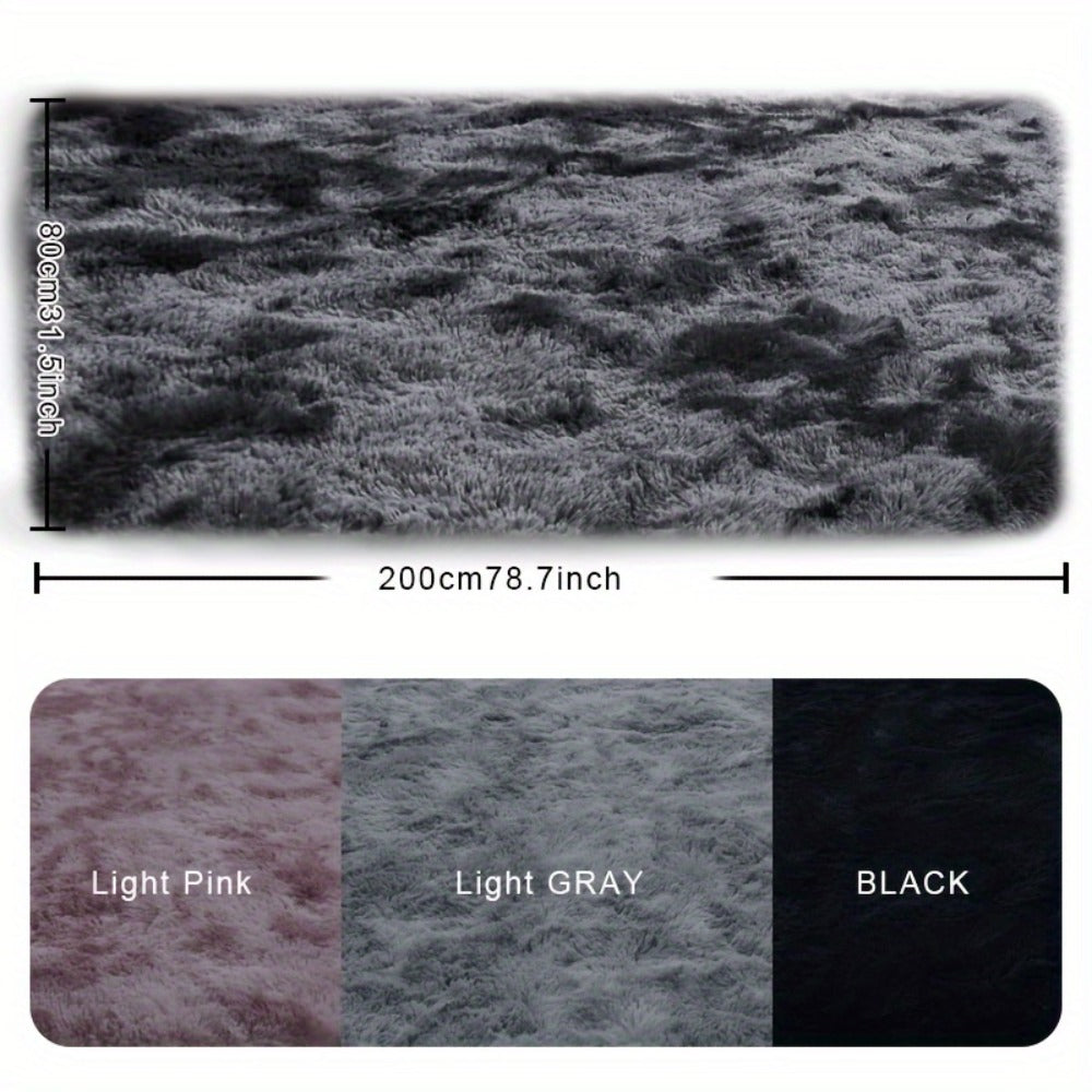 Tie-Dye Plush Bath Mat Runner, 80 x 200cm with Long-Pile Surface in Light Grey, Dark Gray, Light Pink or Black