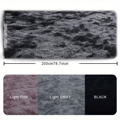 Tie-Dye Plush Bath Mat Runner, 80 x 200cm with Long-Pile Surface in Light Grey, Dark Gray, Light Pink or Black