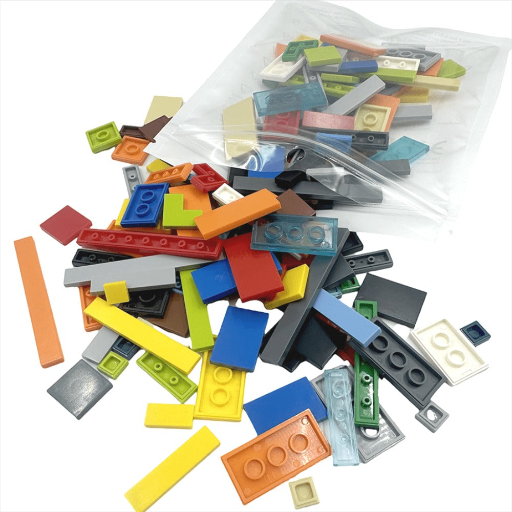 Flat Tile Building Block Refill Set with 150 Pieces in 1x1, 1x2 and 1x6 Sizes, Six Color Options