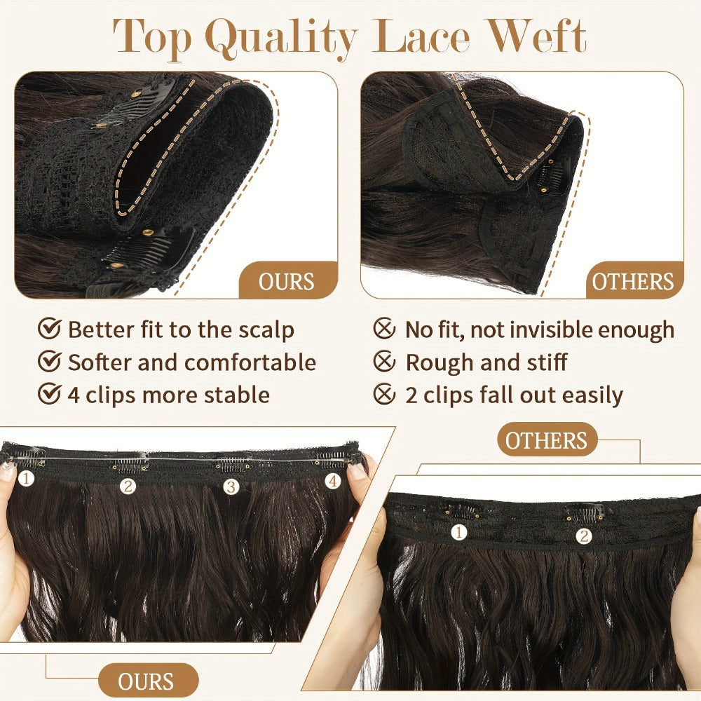 Hair Extensions Wavy 18-Inch Synthetic Halo Weft with Clear Wire, Two Clips and Ten Color Options