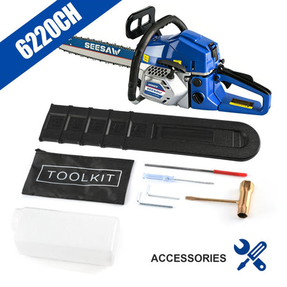 62CC 20-Inch Gas Chainsaw Kit in Five Colors with Bar Cover, Tool Pouch and Fuel Container