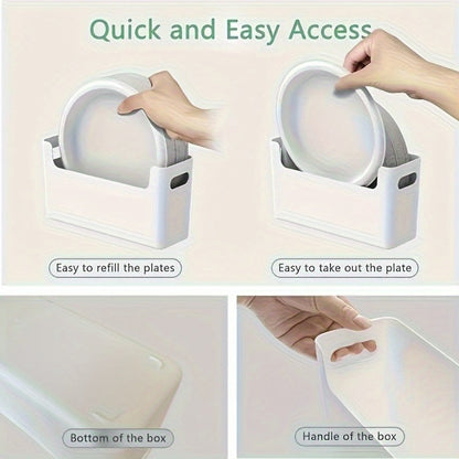 Plate Organizer for Kitchen Counter - Stackable Dish Rack for 6 to 9.5 Inch Plates, Durable Plastic Plate Storage with Colorful Lids, Space-Saving Design for Kitchen, RV, Camping or Outdoor Use