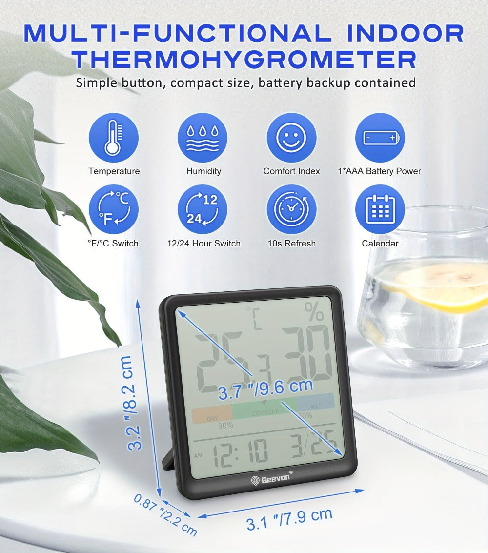 Digital Indoor Thermometer Hygrometer with Clock and Calendar in Exact Black or White Checkout Options