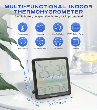 Digital Indoor Thermometer Hygrometer with Clock and Calendar in Exact Black or White Checkout Options