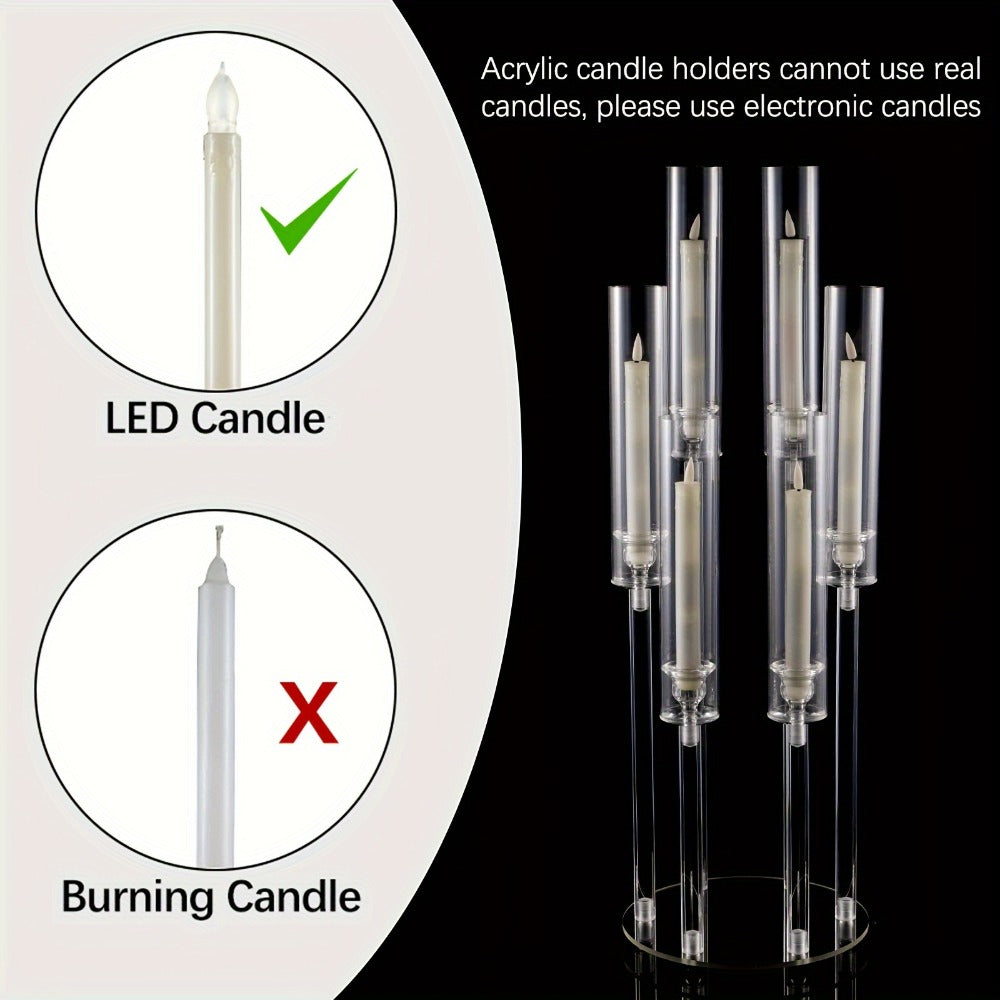 Clear Acrylic Six-Arm Candelabra with 68cm Height, 22cm Round Base and 2-, 4-, 10-, 12- or 20-Piece Options