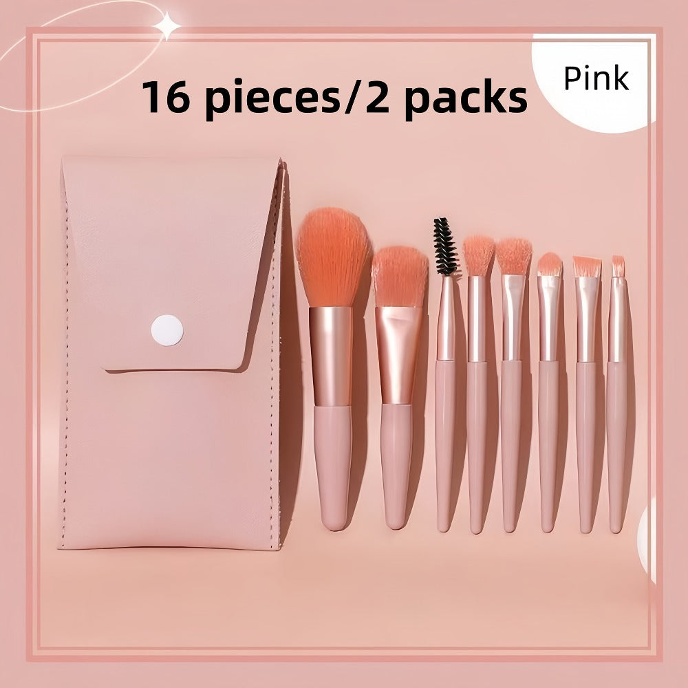 Makeup Brush Set, 16pcs Complete Face Brush Kit Blush Powder Eyeshadow Contour Brow & Lip Brushes