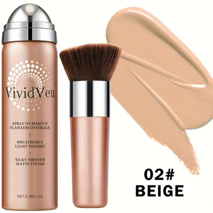 Spray-On Liquid Foundation Bottle with Matching Face Brush in Four Shades from Natural to Porcelain