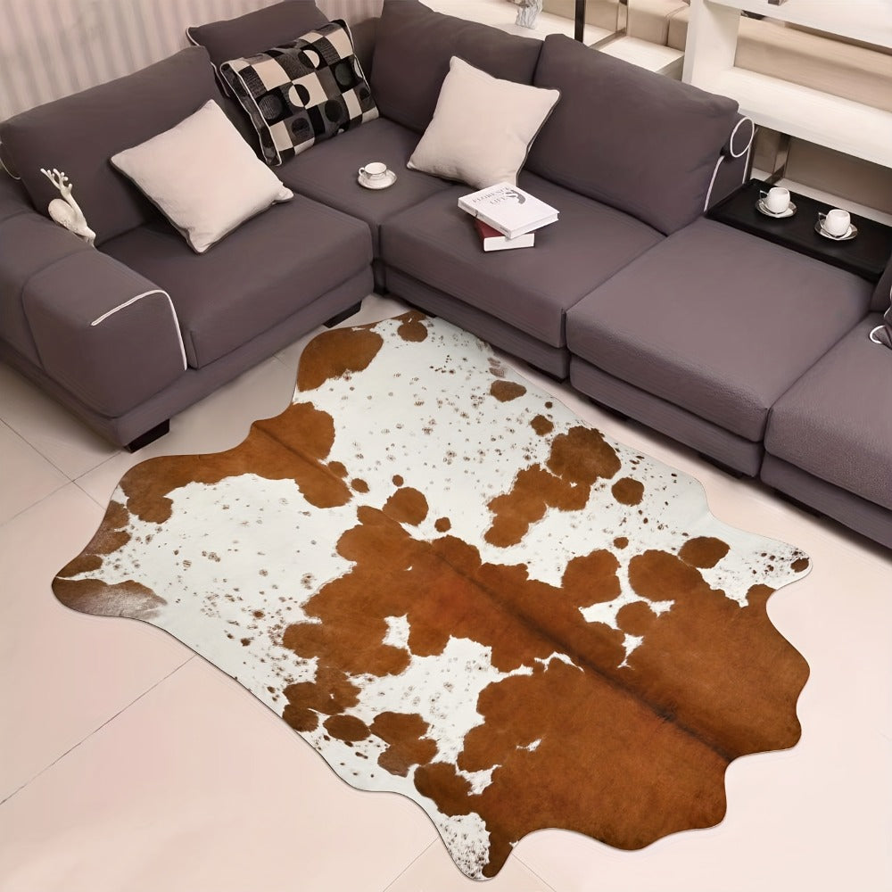 Area Rug Faux Cowhide Animal Print in Nine Colors and Two Washable Western-Style Room Sizes