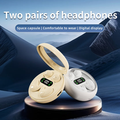 Invisible Sleep Wireless Earbuds 2 Pairs, Mini In-Ear Earphones HiFi Sound Noise Reduction Bass Touch Control Digital Display Long Battery Type-C, for Office Leisure Sport Sleep Men Women