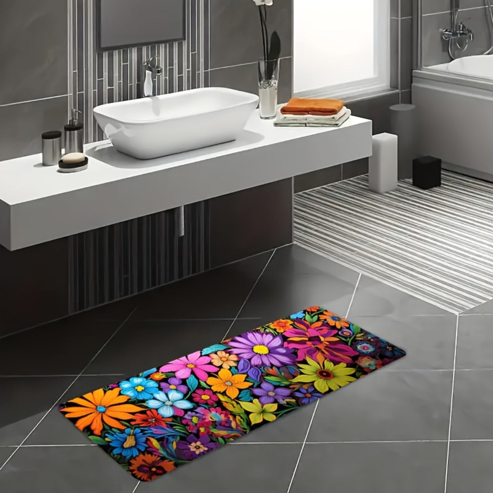 Kitchen Mat Floral Design, Rectangular Rug, 100% Polyester Floor Mat for Kitchen, Bathroom, Laundry Room