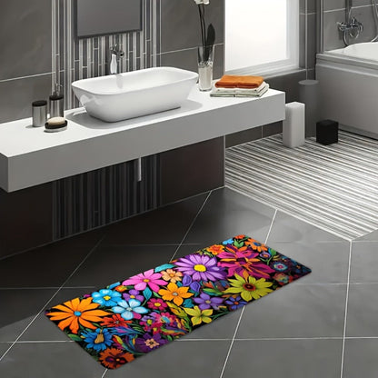 Kitchen Mat Floral Design, Rectangular Rug, 100% Polyester Floor Mat for Kitchen, Bathroom, Laundry Room