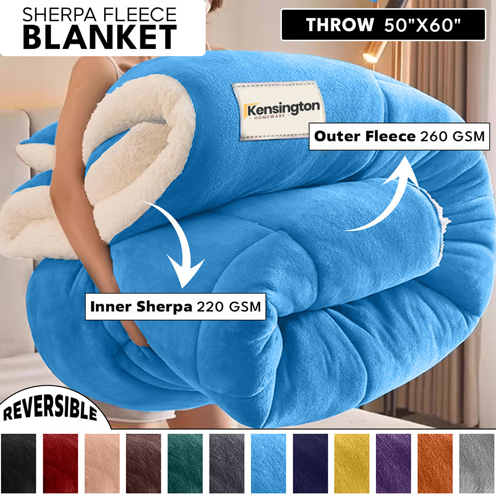 480GSM Sherpa Fleece Blanket – Double-Sided Heavy Warm Throw for Couch, Bed & Travel, Reversible All Season, 13 Colors, 3 Sizes