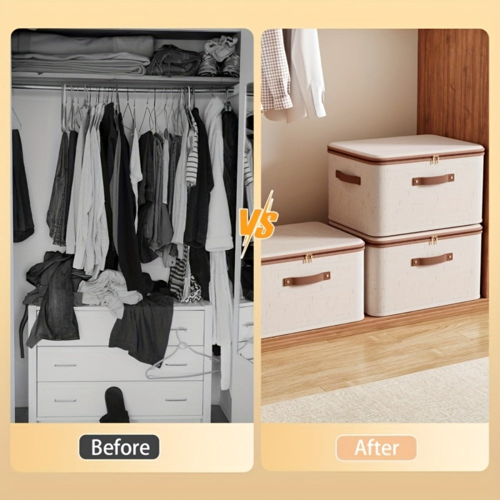 Foldable Storage Bins with Lids 2 Pack - Large Capacity Collapsible Storage Boxes Organizer for Clothes, Blankets, Books, Toys, Under Bed Storage, Closet Shelf