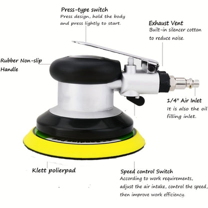 Pneumatic Random Orbit Sander 5-Inch & 6-Inch 12000RPM Dual Action Air Palm Sander for Car Paint Care Rust Removal Polishing Waxing, Heavy-Duty Compressed Air Sander, No Battery Required