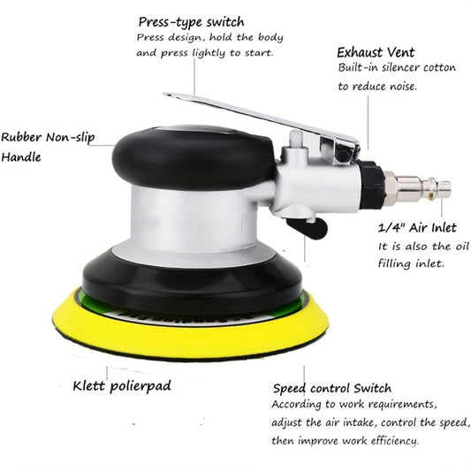 Pneumatic Random Orbit Sander 5-Inch & 6-Inch 12000RPM Dual Action Air Palm Sander for Car Paint Care Rust Removal Polishing Waxing, Heavy-Duty Compressed Air Sander, No Battery Required