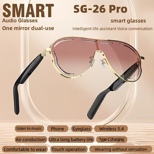 Stereo Smart Audio Glasses Touch Control Intelligent Noise Reduction Type-C Rechargeable Ultra-Long Standby Clear Calls Fashionable Wireless Eyewear for Travel Daily Use Unisex