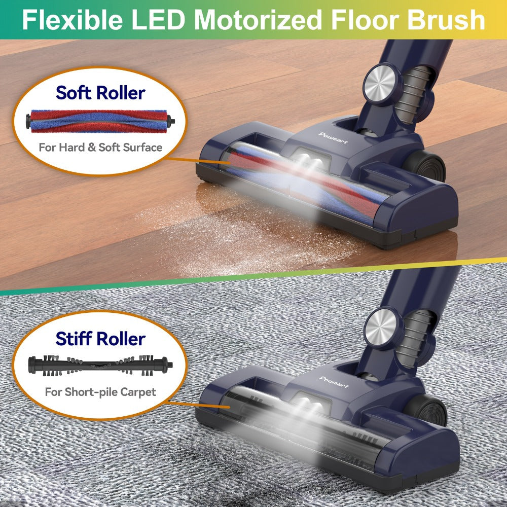 Stick and Handheld Vacuum Cleaner with LED Floor Head, Straight or 180-Degree Foldable Tube Options