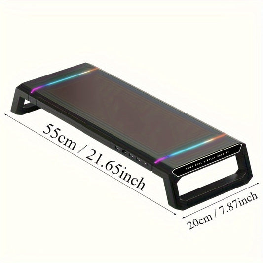 ICE COOREL Monitor Stand Foldable Height Adjustable with Storage Drawer, RGB Lighting & 4 USB Ports, Desk Organizer Riser for Desktop Laptop Tablet Smartphone, Home Office Gaming Setup