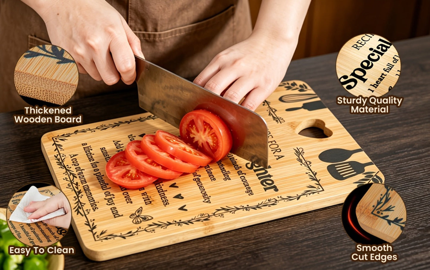 Engraved Bamboo Cutting Board Gift Set for Daughter, Recipe for a Special Daughter Kitchen Utensil Set, Personalized Birthday Christmas Gifts for Daughter from Mom Dad, Unique Sentimental Kitchen Gift