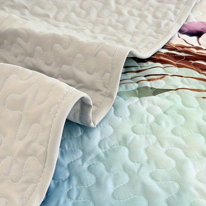 Watercolor Floral Quilt Set with Botanical Heart Print in Polychrome Twin, Full/Queen or King Sizes