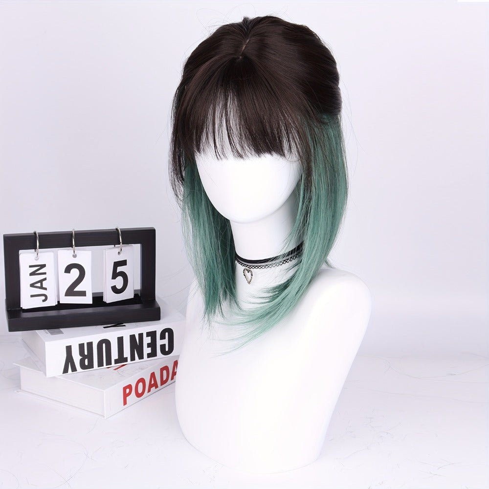 Synthetic Wig 16-Inch Straight Ombre Bob with Bangs, 150% Density and Rose Net Cap for Festivals