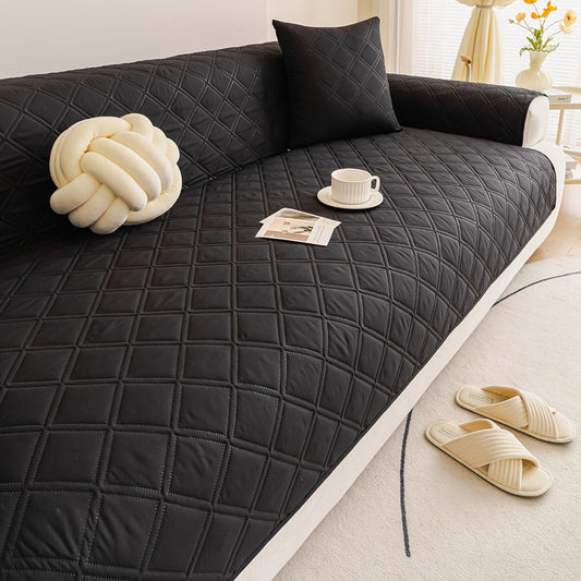 Sofa Cover Three-Piece Soundwave Embossed Set with Sofa Panel, Two Armrest Covers and Anti-Slip Mat