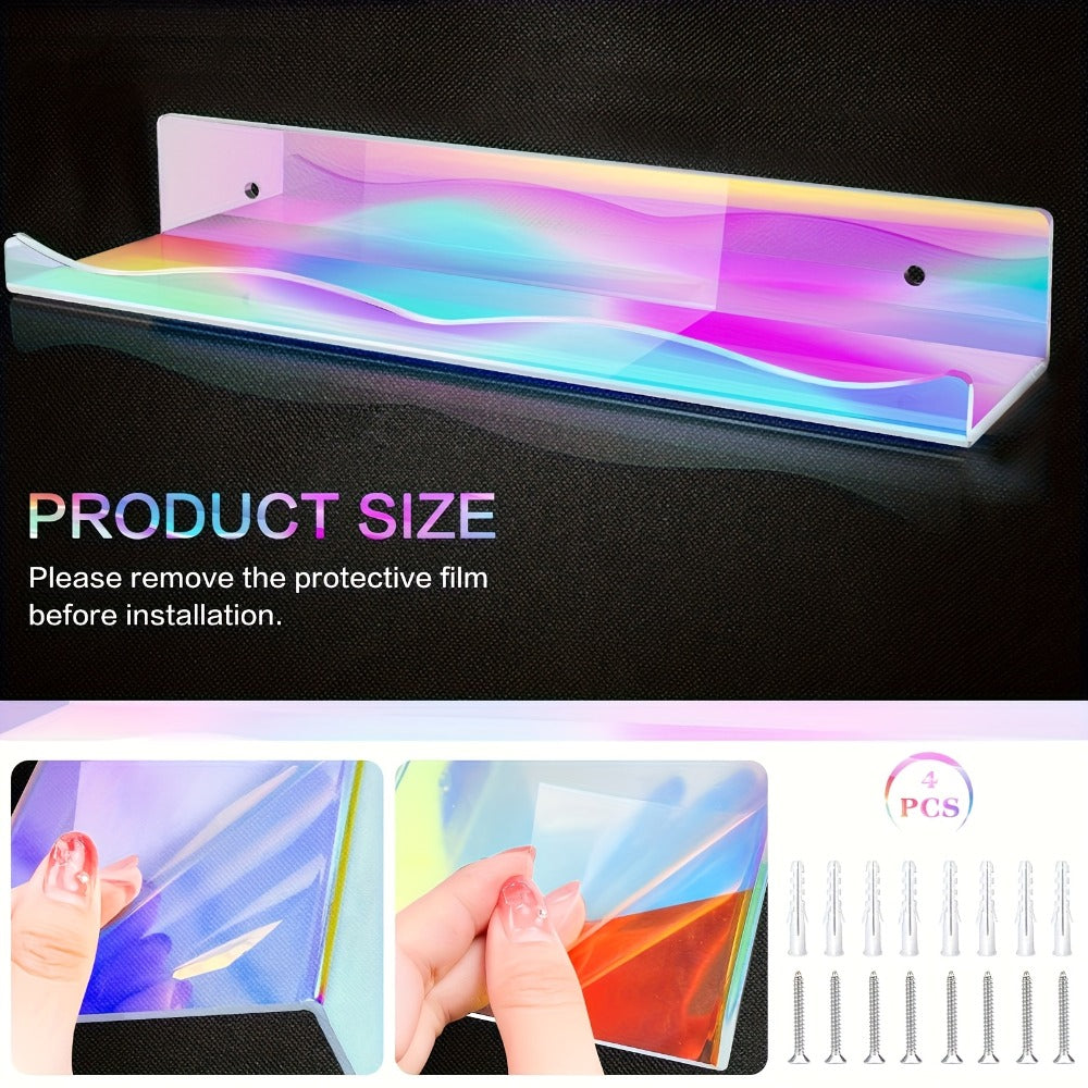 Iridescent Acrylic Wall Display Shelves in Two- or Four-Piece Sets with Pink and Multicolor Options