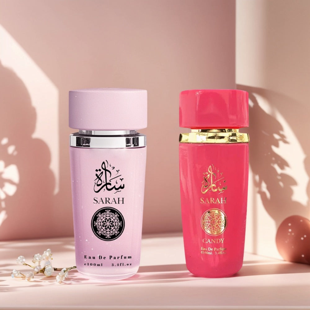 Two-Bottle Women's Perfume Set with Pink and Red 3.4 fl oz Spray Bottles and Matching Boxes