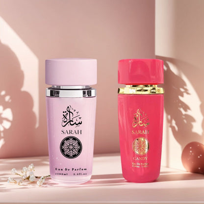 Two-Bottle Women's Perfume Set with Pink and Red 3.4 fl oz Spray Bottles and Matching Boxes
